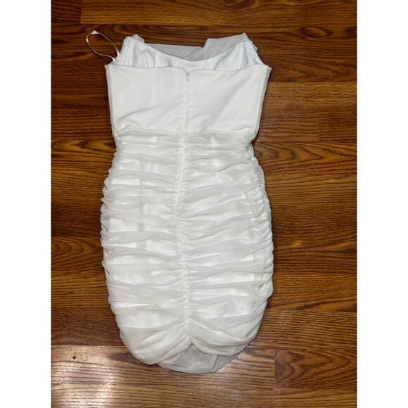 Michael Costello x REVOLVE ruched stain Bardot Mini Dress in Ivory small - Picture 10 of 12